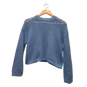 Sincerely Jules Eyelet Cropped Blue Sweater Top XS Cotton